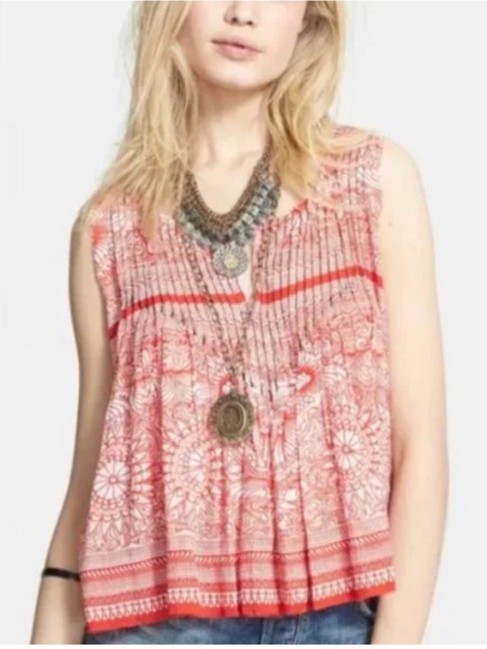 Free People Red Printed Sleeveless Tank